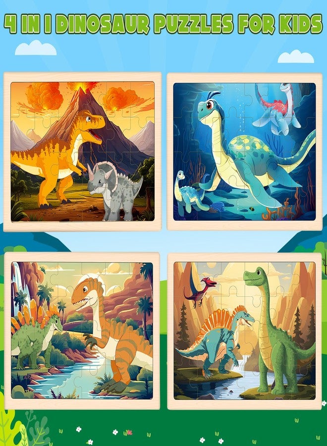 LACCHOUFEE Wooden Dinosaurs Puzzles for Kids Age 3 4 5 Year Old, 4 Pack 24 Pcs Montessori Toddler Jigsaw Puzzles for Girl boy Activities Preschool Learning Educational Birthday Gift Travel Autistic Wooden Toys - Image 4