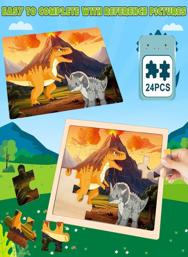 LACCHOUFEE Wooden Dinosaurs Puzzles for Kids Age 3 4 5 Year Old, 4 Pack 24 Pcs Montessori Toddler Jigsaw Puzzles for Girl boy Activities Preschool Learning Educational Birthday Gift Travel Autistic Wooden Toys - Image 5