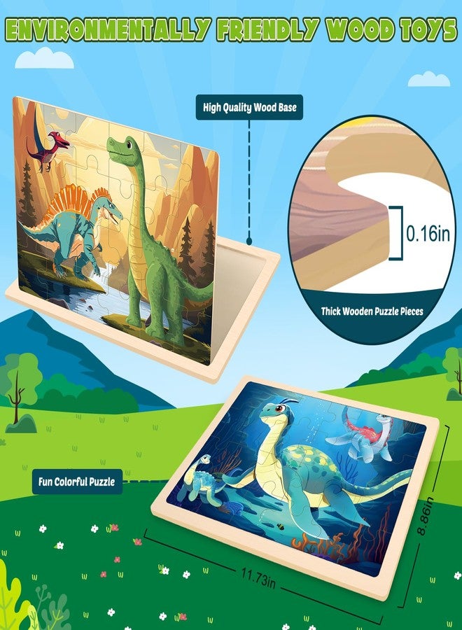 LACCHOUFEE Wooden Dinosaurs Puzzles for Kids Age 3 4 5 Year Old, 4 Pack 24 Pcs Montessori Toddler Jigsaw Puzzles for Girl boy Activities Preschool Learning Educational Birthday Gift Travel Autistic Wooden Toys - Image 3