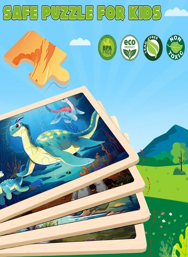 LACCHOUFEE Wooden Dinosaurs Puzzles for Kids Age 3 4 5 Year Old, 4 Pack 24 Pcs Montessori Toddler Jigsaw Puzzles for Girl boy Activities Preschool Learning Educational Birthday Gift Travel Autistic Wooden Toys - Image 2
