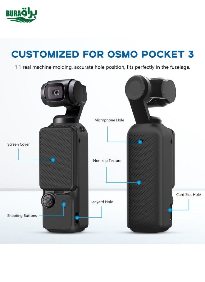 BURAQ For DJI OSMO Pocket 3 PULUZ  2 in 1 Silicone Cover Case Set with Strap (Black)  - Image 3