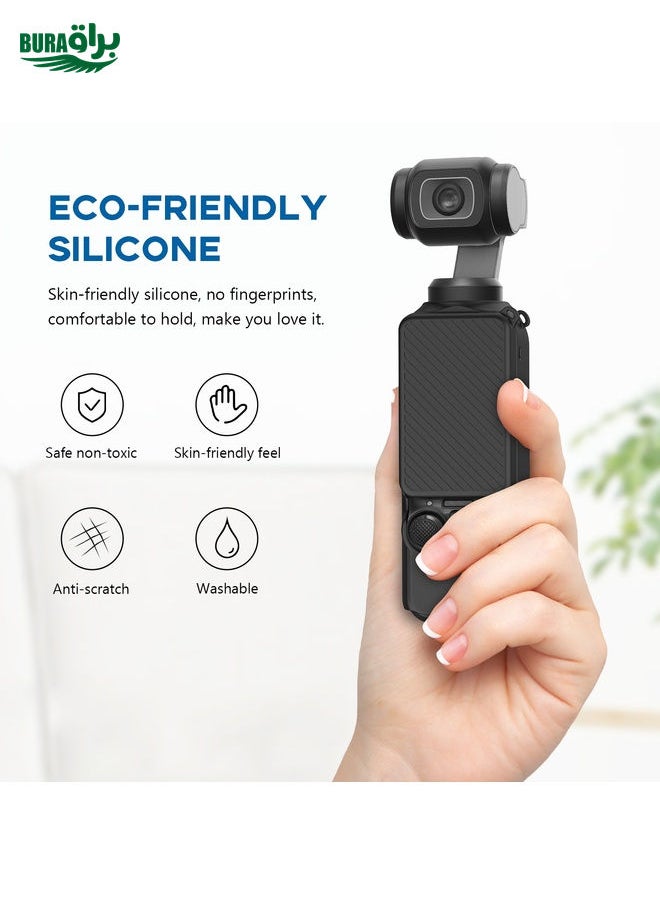 BURAQ For DJI OSMO Pocket 3 PULUZ  2 in 1 Silicone Cover Case Set with Strap (Black)  - Image 5