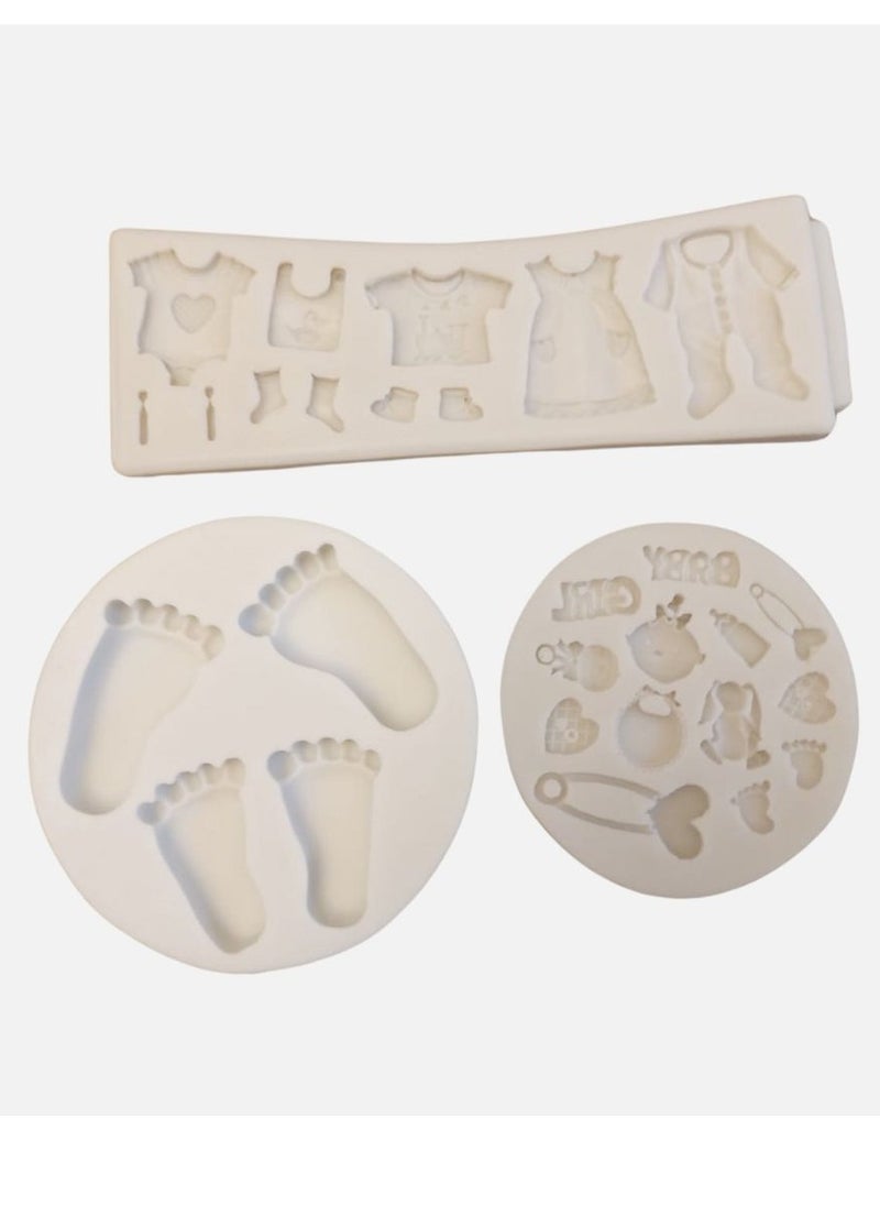 C.T.Z Baby-Themed Silicone Molds for Cake Decorating and Crafts - 3-Piece Set Featuring Baby Footprints, Baby Clothes, and Newborn Accessories - Ideal for Chocolate, Fondant, and Soap Making  - Image 1