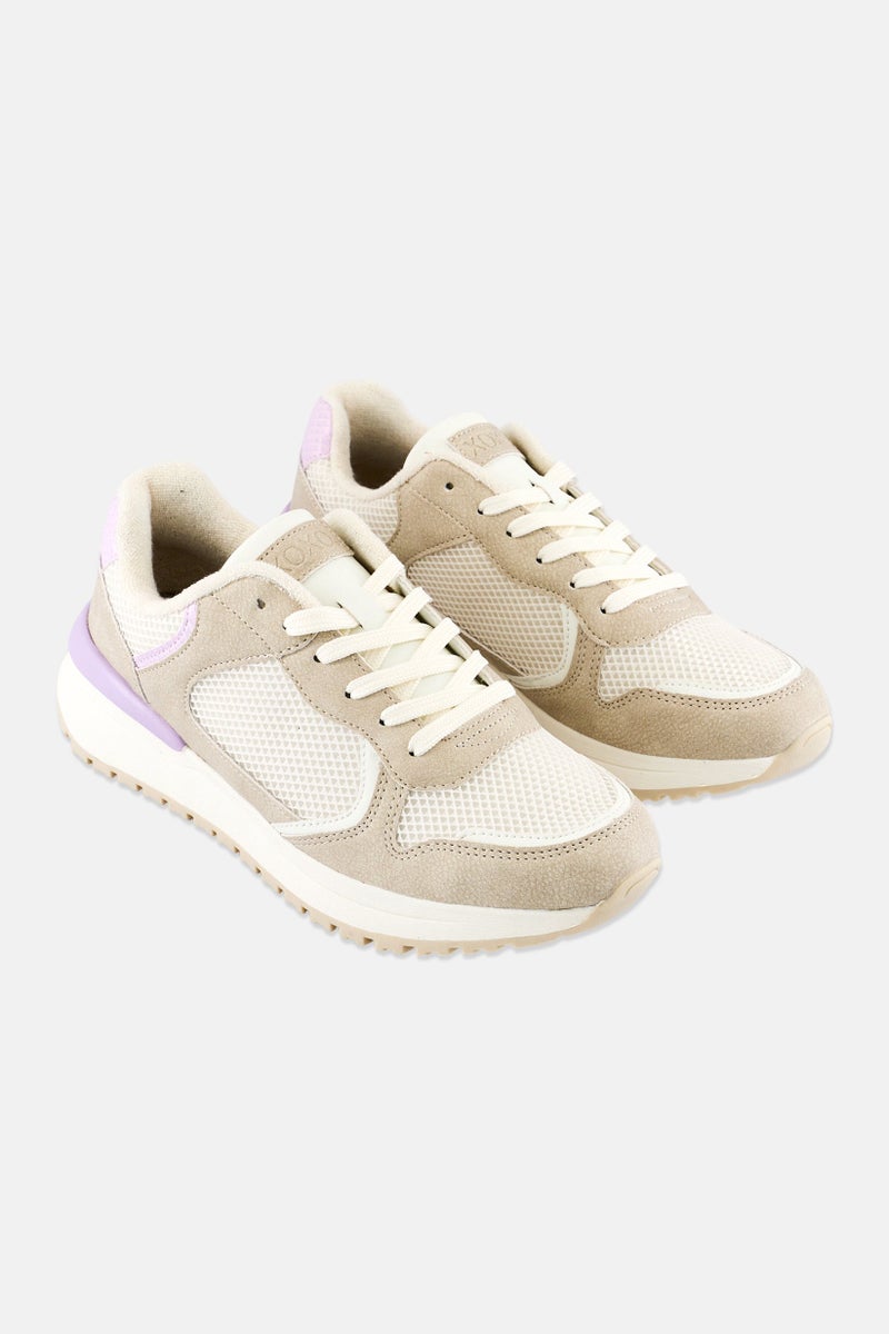 XOXO Women Brand Logo Lace Up Casual Shoes, Beige - Image 1