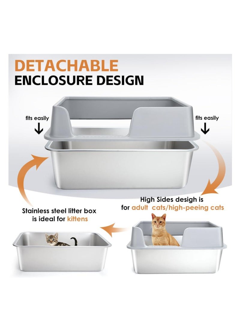 ZLH HITY Cat Litter Box with High Sides Stainless Steel Cat Litter Box with Lid, Large Metal Litter Box for Big Cat, Never Absorbs Odors, Non Stick Surface - Image 2