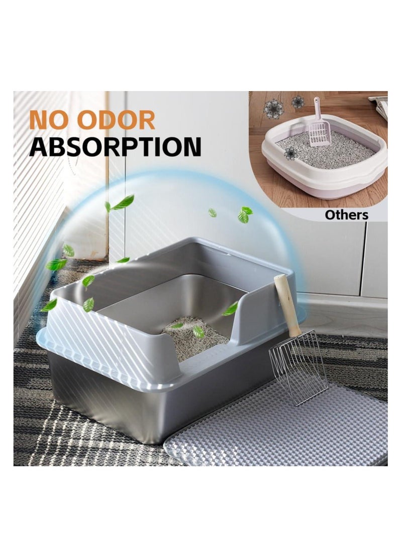 ZLH HITY Cat Litter Box with High Sides Stainless Steel Cat Litter Box with Lid, Large Metal Litter Box for Big Cat, Never Absorbs Odors, Non Stick Surface - Image 3