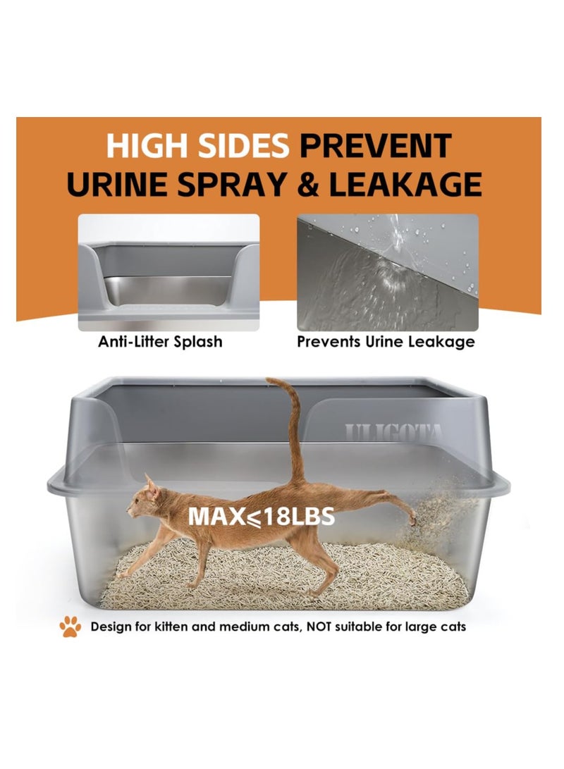 ZLH HITY Cat Litter Box with High Sides Stainless Steel Cat Litter Box with Lid, Large Metal Litter Box for Big Cat, Never Absorbs Odors, Non Stick Surface - Image 4