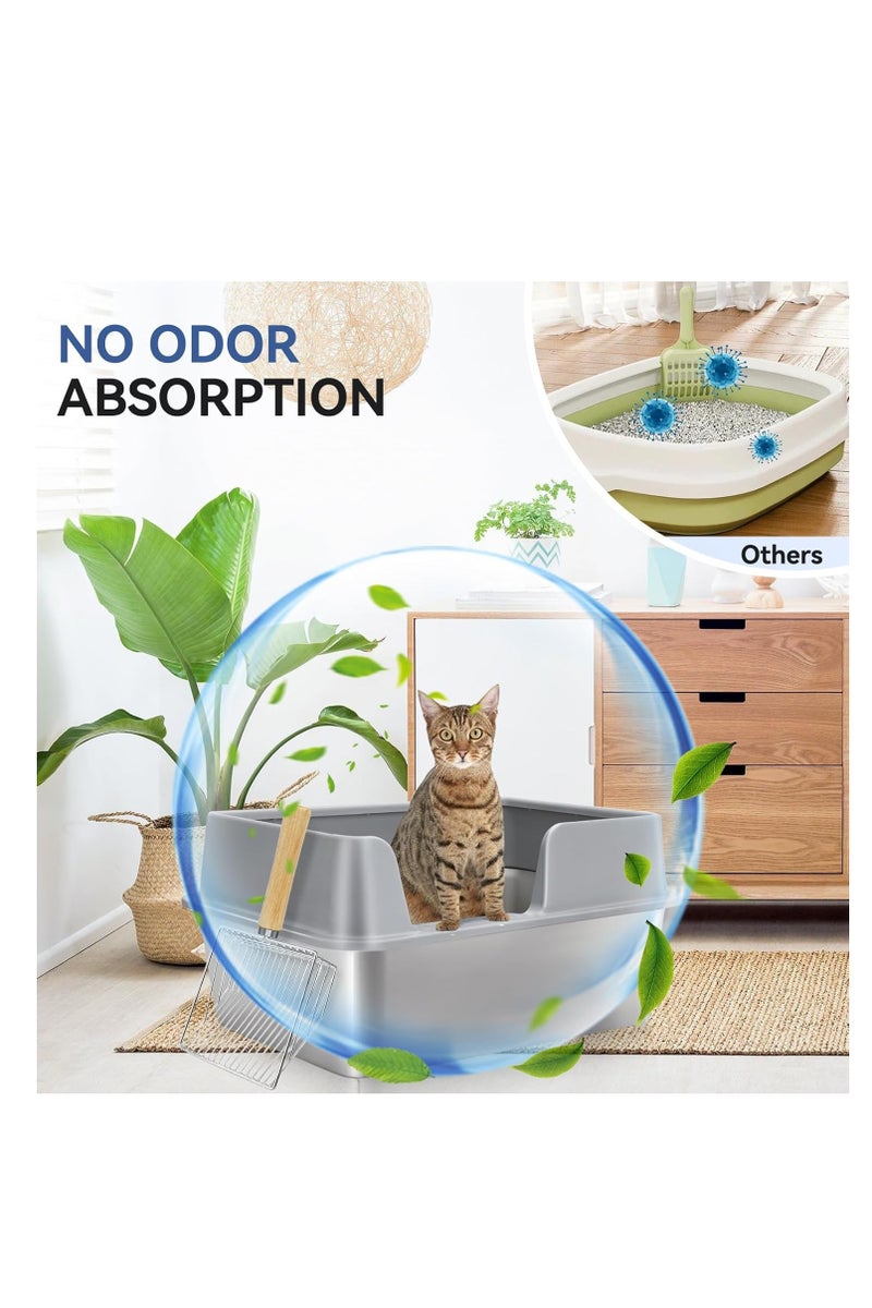 ZLH HITY Cat Litter Box with High Sides Stainless Steel Cat Litter Box with Lid, Large Metal Litter Box for Big Cat, Never Absorbs Odors, Non Stick Surface - Image 1
