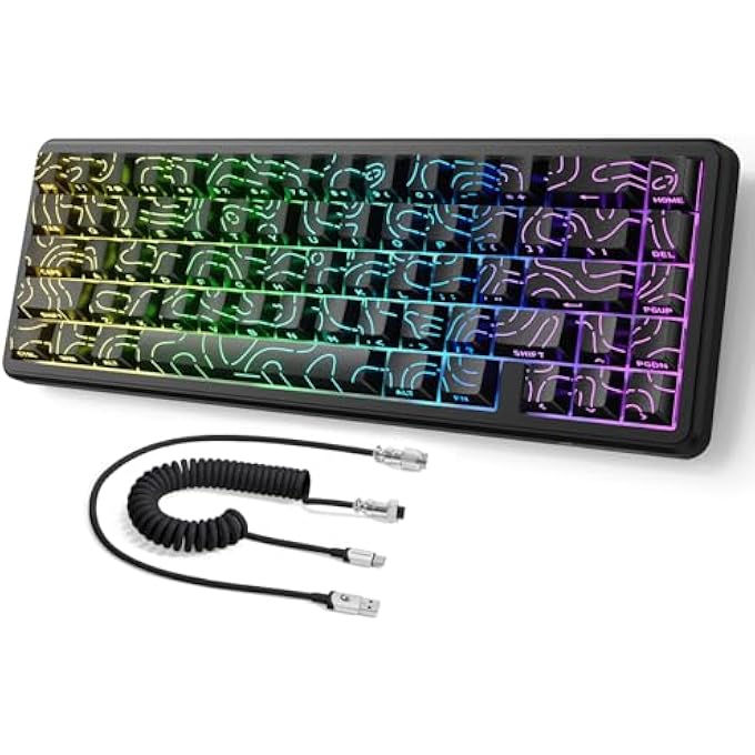 rayihni لوحة مفاتيح ATTACK SHARK X65 HE 8KHZ مع زر إطلاق سريع، دقة 0.01 مم، لوحة مفاتيح ألعاب سلكية مغناطيسية بنسبة 60% مع كابل ملفوف 8KHZ، نقطة تشغيل قابلة للتعديل، SnapTap، لجهاز الكمبيوتر/ماك، تصميم أسود - Image 1