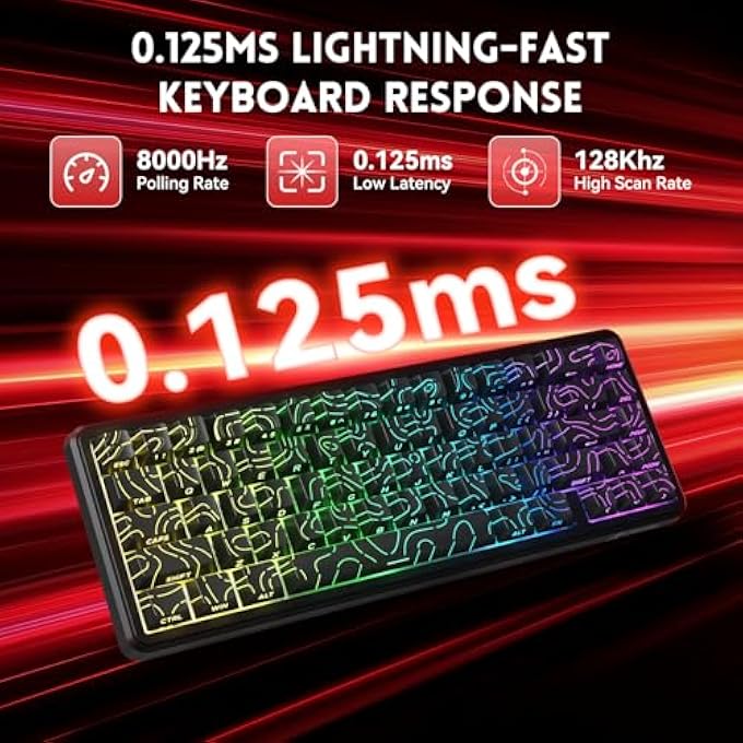 rayihni لوحة مفاتيح ATTACK SHARK X65 HE 8KHZ مع زر إطلاق سريع، دقة 0.01 مم، لوحة مفاتيح ألعاب سلكية مغناطيسية بنسبة 60% مع كابل ملفوف 8KHZ، نقطة تشغيل قابلة للتعديل، SnapTap، لجهاز الكمبيوتر/ماك، تصميم أسود - Image 3