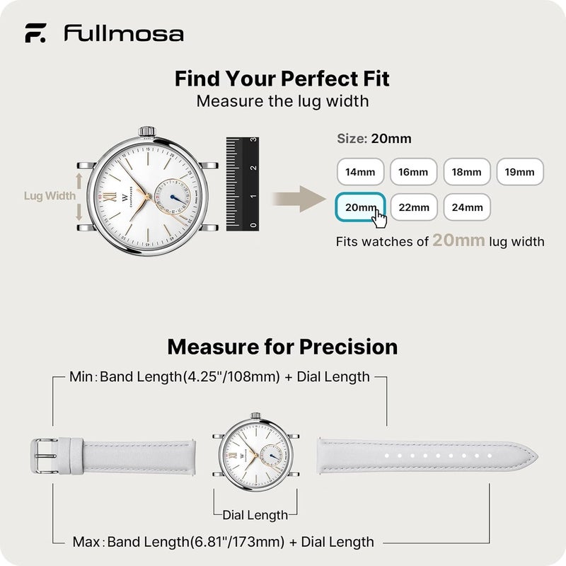 Fullmosa 20mm Watch Straps for Men Women Leather Replacement Bands Compatible with Samsung Galaxy Watch 4/5 40mm/44mm, Galaxy Watch 3 41mm, Garmin Vivoactive 3, Huawei Watch 2/Pro - Image 5