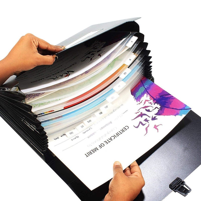 Peeplvalue Expanding File Folder - Plastic Waterproof Full Scape Business Expandable File Folder Document Organizer with Labels Bag Letter Size 12 Pockets (Pack of 2) - Image 1