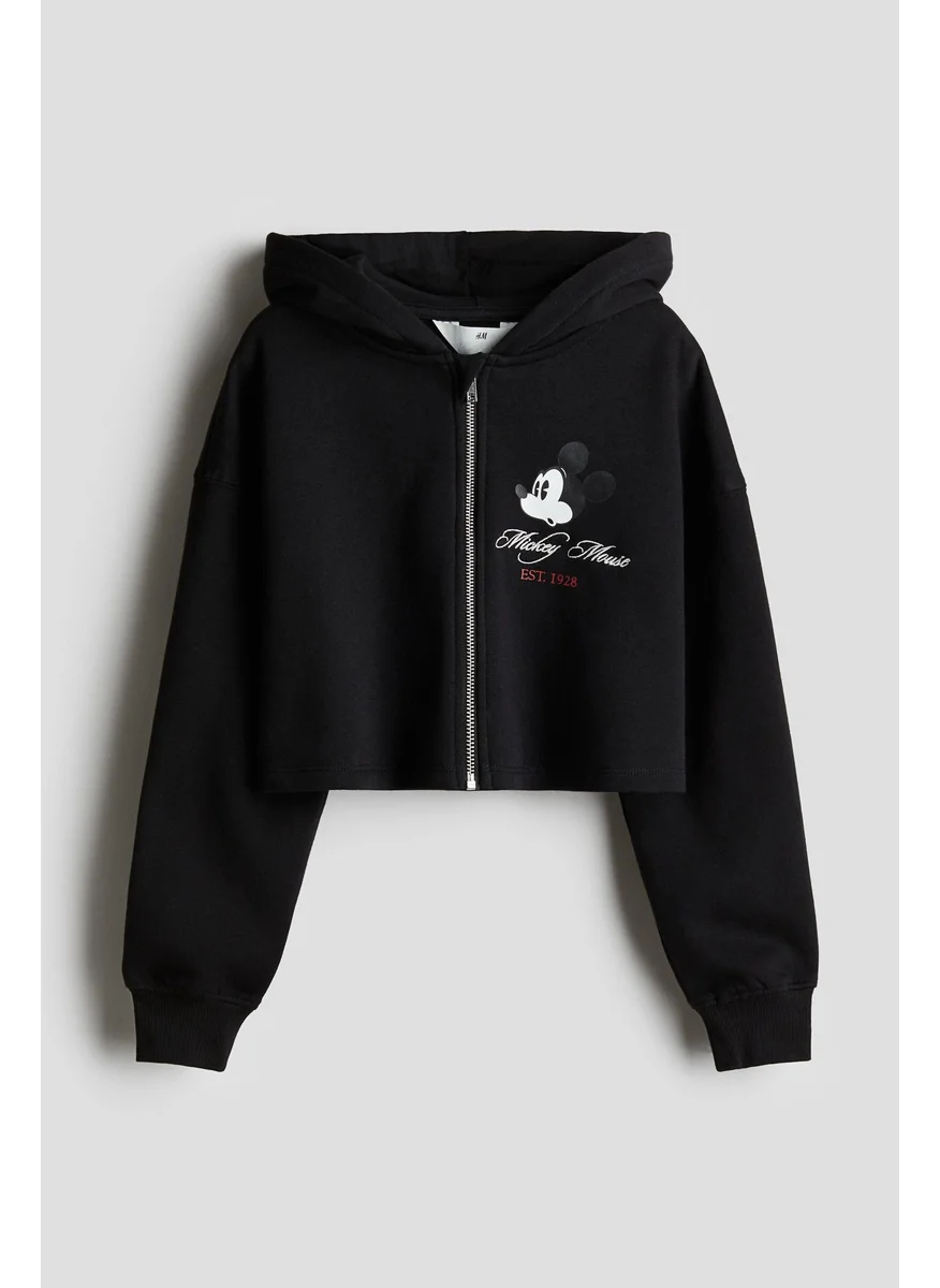 H&M Cropped Print-Detail Hoodie