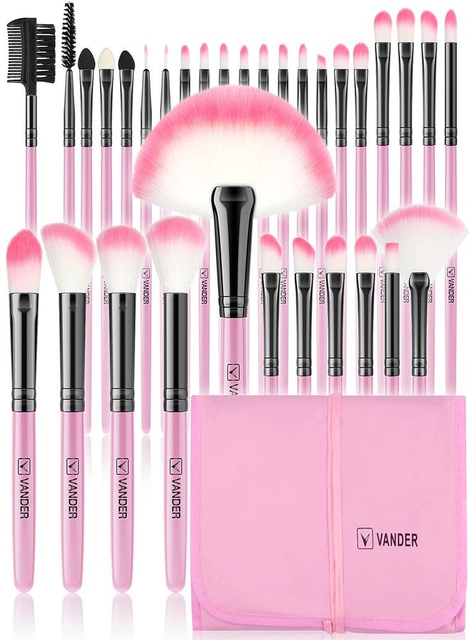 VANDER Makeup Brushes, VANDER 32pcs Makeup Brush Set Professional Soft Synthetic Foundation powder concealer blending Make up Brushes, eye shadow blush face brush set, Pink - Image 1
