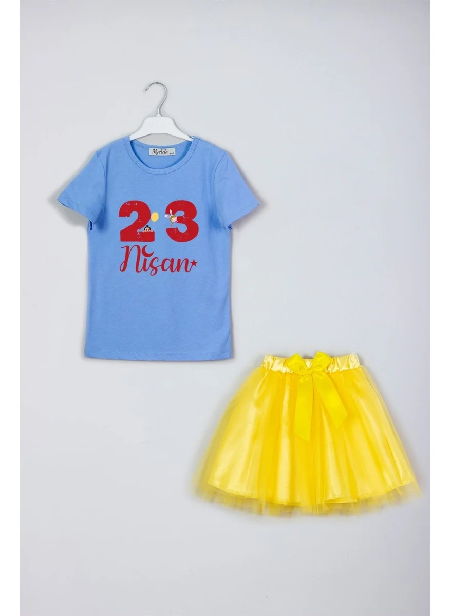 Myada 23 April Written, Crescent and Star Printed T-Shirt and Skirt Combination Set