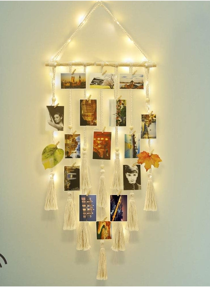 Antikiano - Hanging Photo Display Wall Decor, Macrame Wall Hanging Boho Room Bedroom Decor, Picture Frame Collage Board with Light 30 Clip, Christmas Teenage Teen Girl Gifts - Image 1