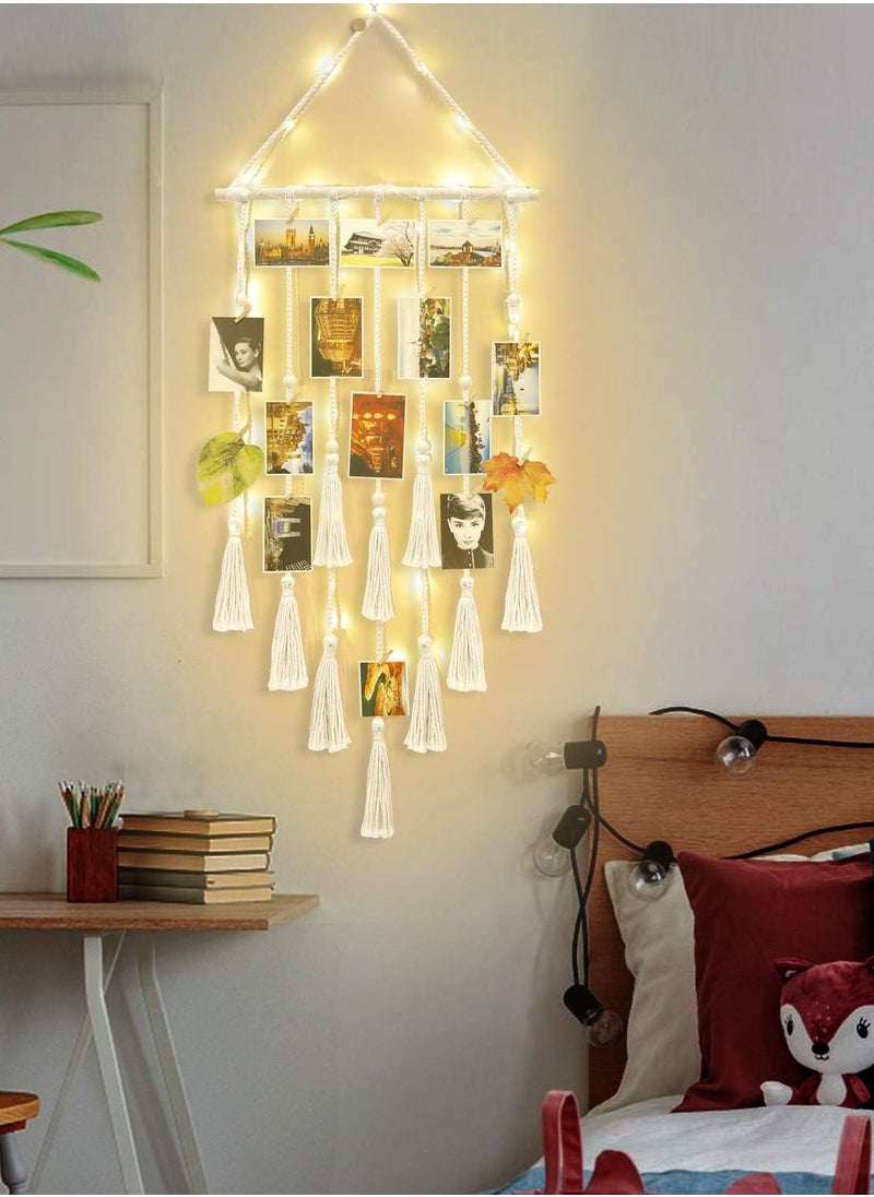 Antikiano - Hanging Photo Display Wall Decor, Macrame Wall Hanging Boho Room Bedroom Decor, Picture Frame Collage Board with Light 30 Clip, Christmas Teenage Teen Girl Gifts - Image 1