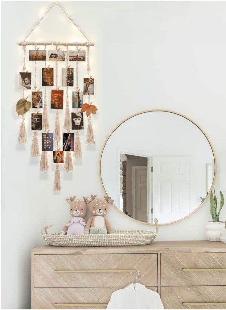 Antikiano - Hanging Photo Display Wall Decor, Macrame Wall Hanging Boho Room Bedroom Decor, Picture Frame Collage Board with Light 30 Clip, Christmas Teenage Teen Girl Gifts - Image 1