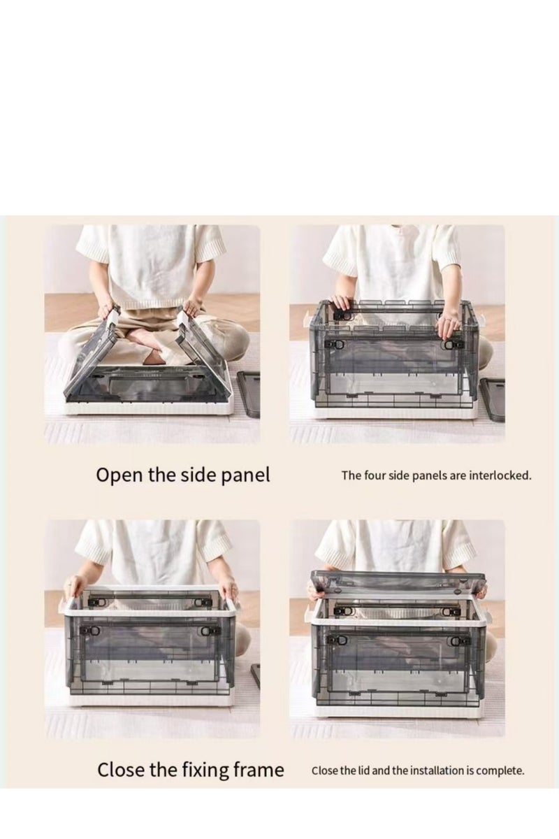 88L صندوق تخزين قابل للطي صندوق تخزين الملابس سلة تخزين لعبة حاوية تخزين الكتب تنظيم صندوق منظم مع مقبض المطبخ المنزل مكتب خزانة غرفة صندوق الحضانة (أبيض) - Image 2