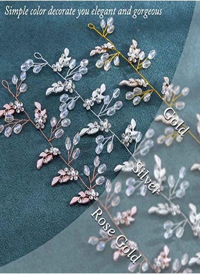 Unicra Leaf Wedding Hair Vine Flower Bridal Hair Piece Crystal Rhinestone Long Headband For Women And Girls (Rose Gold)  - Image 2