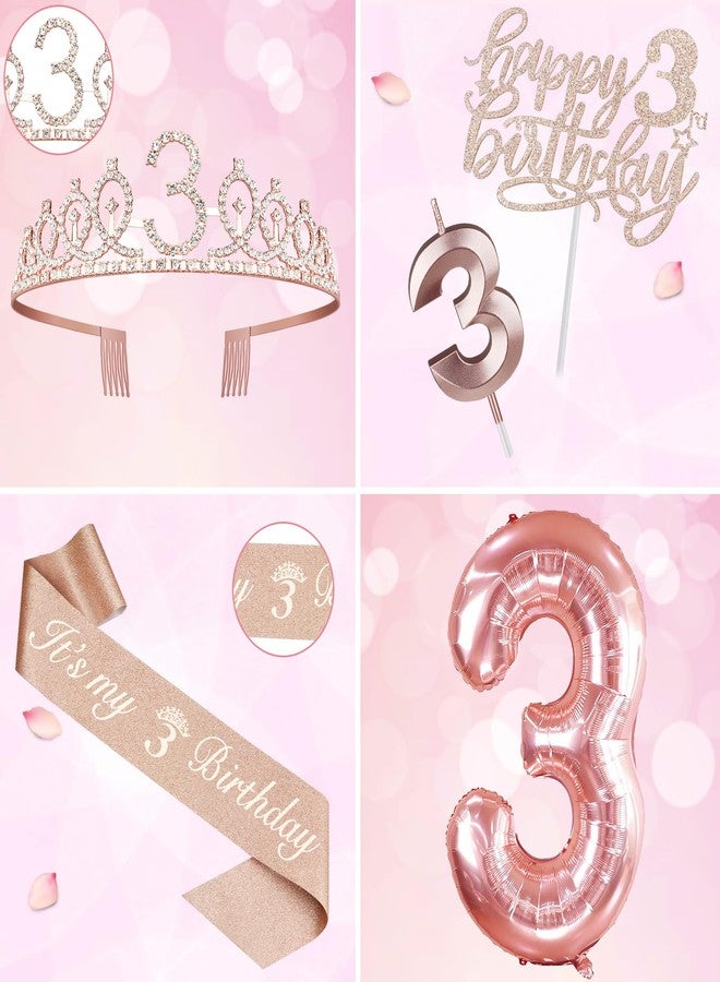 YeohJoy 3rd Birthday Decorations for Girls, Including 3rd Birthday Sash and Tiara, Number 3 Candles and Cake Toppers, Rose Gold Numeral 3 Balloons, 3 Birthday Gifts for Girls - Image 3