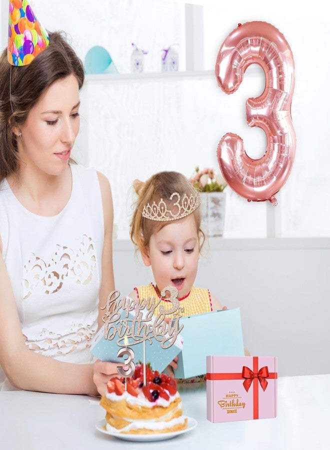 YeohJoy 3rd Birthday Decorations for Girls, Including 3rd Birthday Sash and Tiara, Number 3 Candles and Cake Toppers, Rose Gold Numeral 3 Balloons, 3 Birthday Gifts for Girls - Image 5