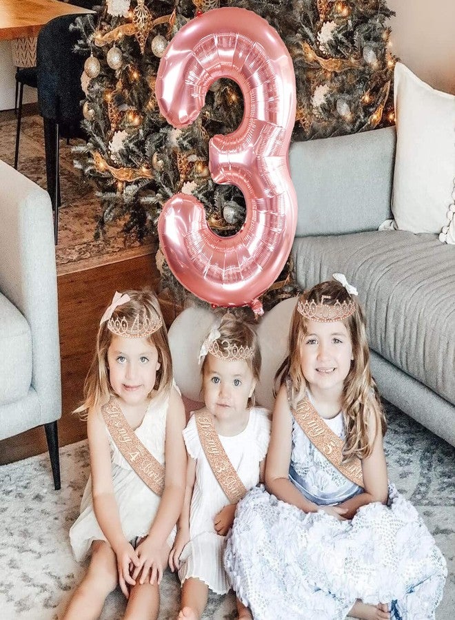 YeohJoy 3rd Birthday Decorations for Girls, Including 3rd Birthday Sash and Tiara, Number 3 Candles and Cake Toppers, Rose Gold Numeral 3 Balloons, 3 Birthday Gifts for Girls - Image 4