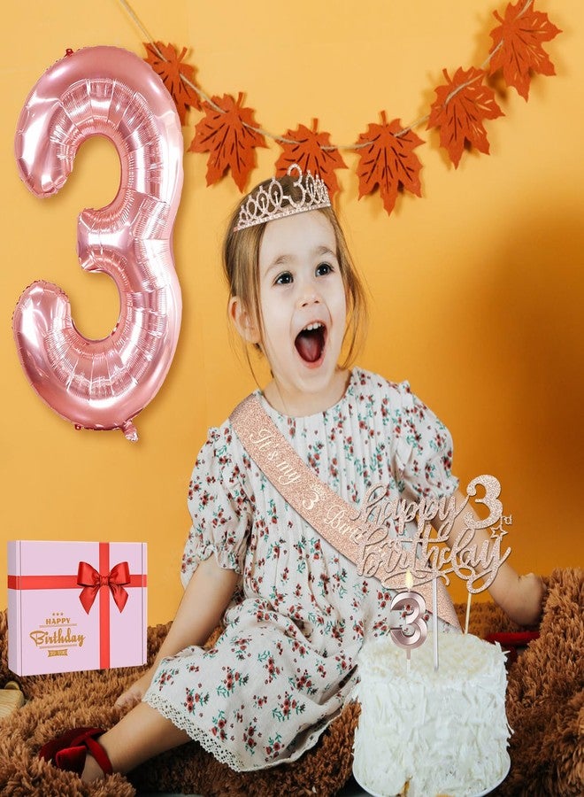 YeohJoy 3rd Birthday Decorations for Girls, Including 3rd Birthday Sash and Tiara, Number 3 Candles and Cake Toppers, Rose Gold Numeral 3 Balloons, 3 Birthday Gifts for Girls - Image 2