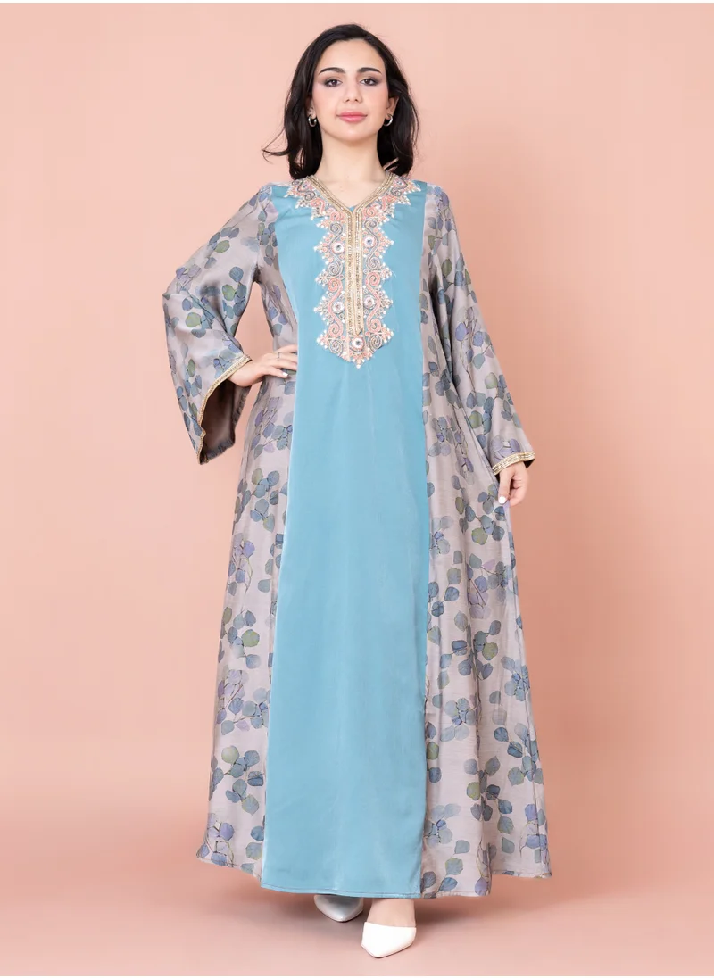 اكسا جلابية عصرية مطرزة IK1029 ازرق