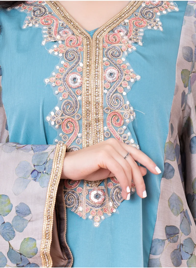اكسا جلابية عصرية مطرزة IK1029 ازرق