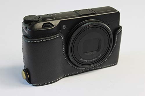 BolinUS Ricoh GR III Case, BolinUS Handmade Genuine Real Leather Half Camera Case Bag Cover for Ricoh GR III Bottom Opening Version + Hand Strap (Black) - Image 2