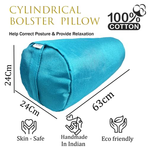 The Yogis Iyengar Yoga Bolster (Filled With Cotton) Removable/Washable Cotton Cover Reduced Stress on Spine, Neck Pain Relief (colour - Sky Blue) - Image 2