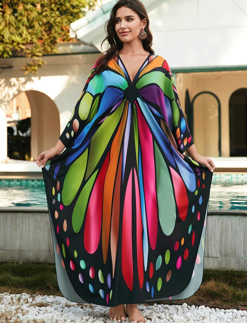KECVOT Kaftan Dresses for Women Plus Size Batwing Sleeve Caftans Long Bathing Suit Cover Up Maxi Beach Dress Loungewear - Image 4