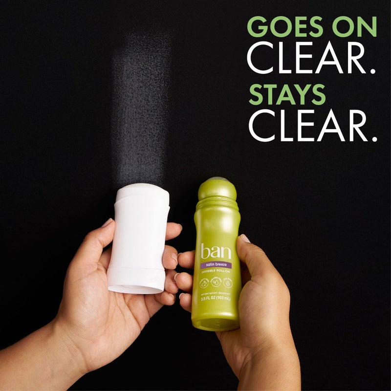 Ban Invisible Roll-on Antiperspirant Deodorant for Women and Men, 24-hour Underarm Odor & Sweat Protection, Satin Breeze, 3.5 Oz, Pack of 4 - Image 4