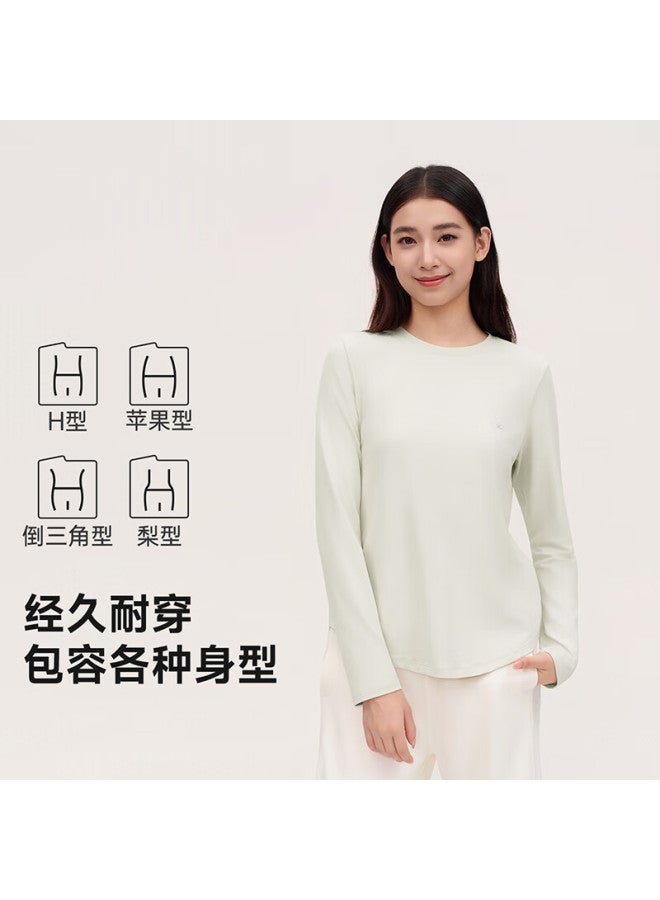 Vvc Women's Long Sleeve Slim Fit Round Neck Base Shirt, High Elasticity, Soft, Low Collar, Pink Mist, Size M 538