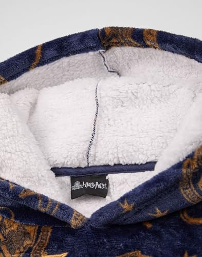 Harry Potter Girls Wearable Blanket Hoodie | Childrens Hooded Sherpa Fleece Pullover in Navy with HP Hogwarts Logo - Image 4