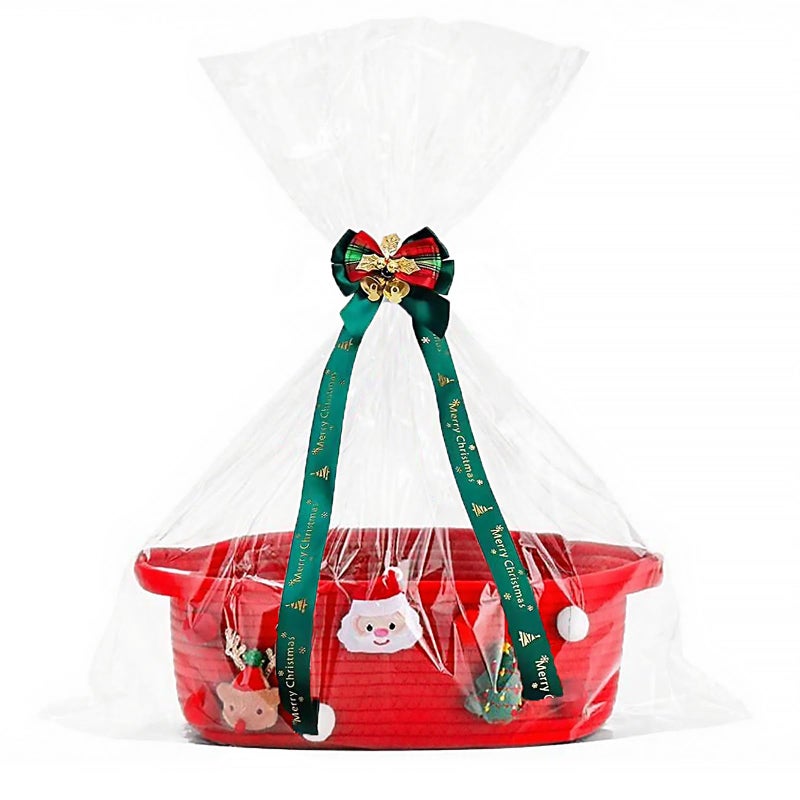 Poschnor Gift Basket Empty for Christmas Christmas Decorative Baskets with Gift Bags and Ribbons Small Cotton Rope Storage Basket for Baby and Pet Toys 12x 8x 5 Inch Red - Image 2