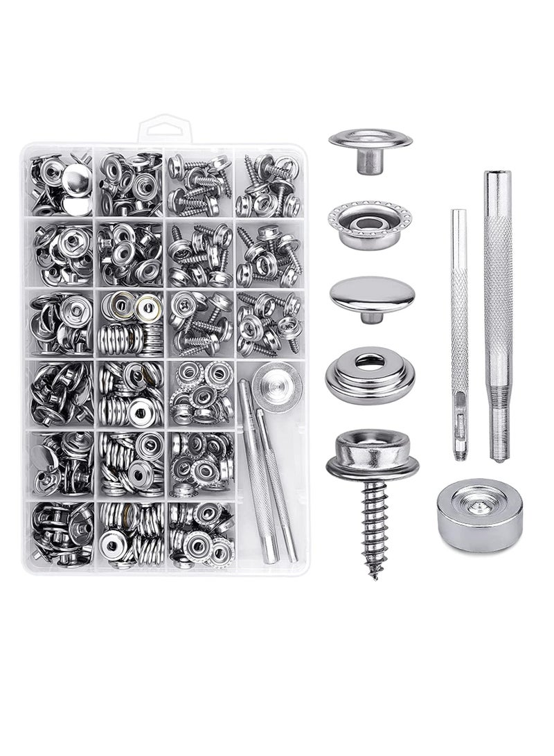 SYOSI Canvas Snap Kit 323 Pcs Stainless Steel Boat Canvas Snaps With Setting Tool Marine Grade 3/8" Socket Metal Screws Snaps For Boat Cover Furniture - Image 1