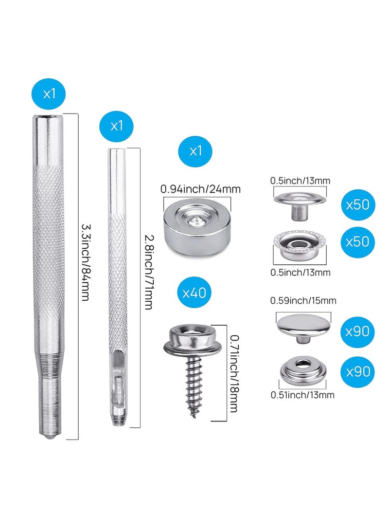 SYOSI Canvas Snap Kit 323 Pcs Stainless Steel Boat Canvas Snaps With Setting Tool Marine Grade 3/8" Socket Metal Screws Snaps For Boat Cover Furniture - Image 5