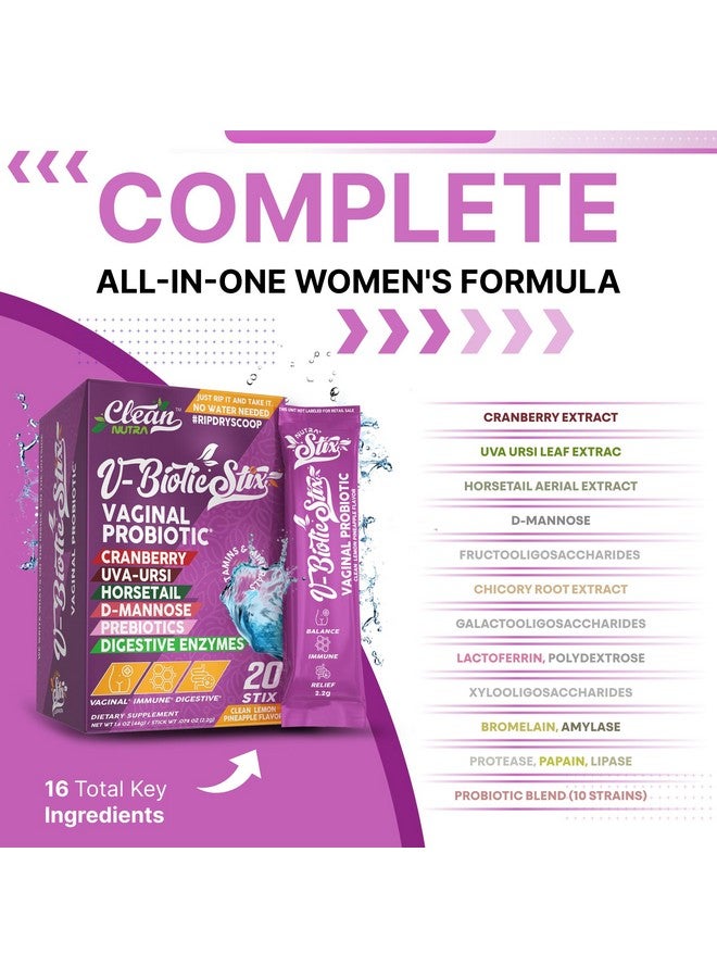 Clean Nutraceuticals Vaginal Probiotics for Women with Cranberry Extract, D-Mannose, Prebiotics, pH Balance for Women, Vaginal Health - Womens Probiotic Alternative to Gummies - 20 Stix - Image 2