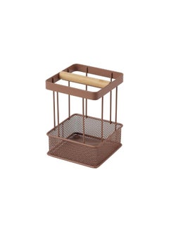 DANUBE HOME Danube Home Mocha Utensil Holder,With Bamboo Bar 11.1 X 11.1 X 15.4 Cm | Iron Metal, Bamboo Dish Rack | Dish Drainer For Kitchen Sink Home Dining - Brown  - Image 2