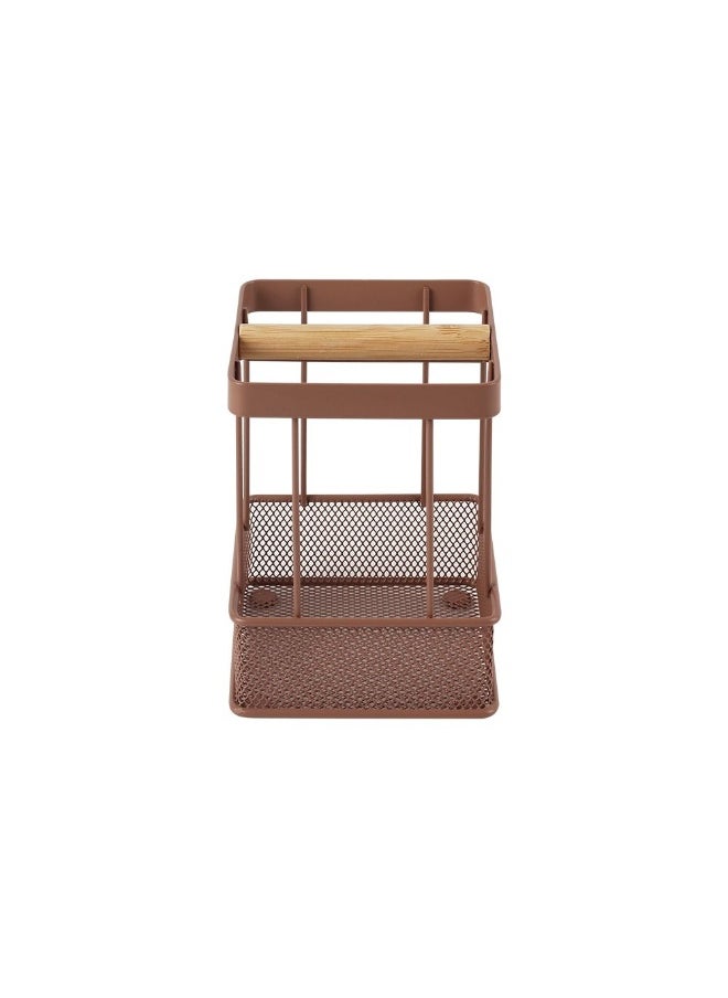 DANUBE HOME - Danube Home Mocha Utensil Holder,With Bamboo Bar 11.1 X 11.1 X 15.4 Cm | Iron Metal, Bamboo Dish Rack | Dish Drainer For Kitchen Sink Home Dining - Brown - Image 1