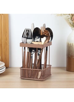 DANUBE HOME Danube Home Mocha Utensil Holder,With Bamboo Bar 11.1 X 11.1 X 15.4 Cm | Iron Metal, Bamboo Dish Rack | Dish Drainer For Kitchen Sink Home Dining - Brown  - Image 1