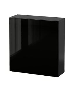Zaboon Shelf Unit With Door, Black-Brown/Selsviken High-Gloss/Black, 60X22X64 Cm  - Image 1
