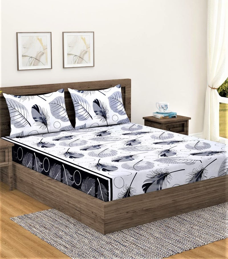 Fashion String 144 TC Microfibre Leaf Print Double Bedsheet with 2 Pillow Covers - Image 1