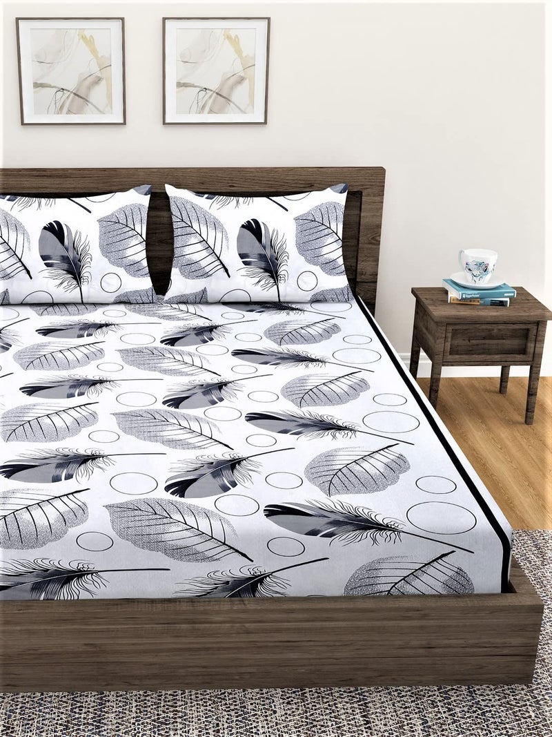 Fashion String 144 TC Microfibre Leaf Print Double Bedsheet with 2 Pillow Covers - Image 2