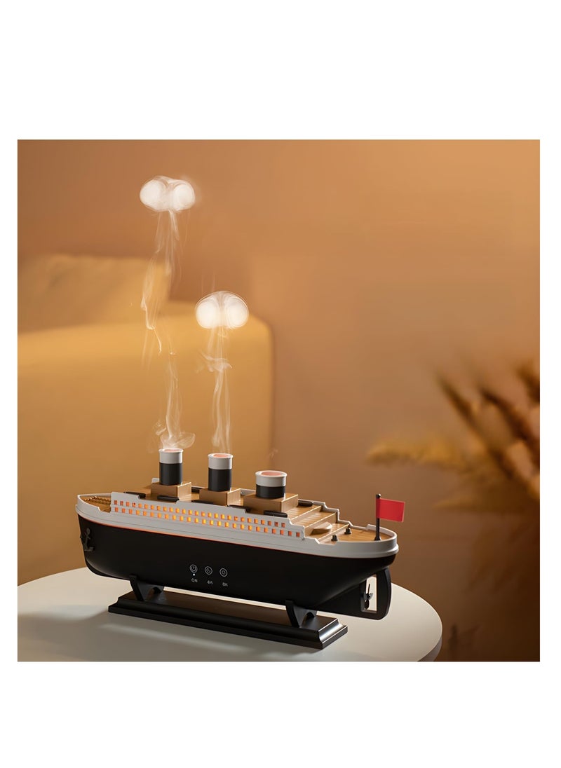 MOCOM Titanic Ship Model Essential Oil Diffuser & Cool Mist Humidifier – 250ml Vintage Aromatherapy with Jellyfish Smoke Ring Spray, 4 LED Light Modes, Ultra-Quiet (28dB), 8H Timer, Auto Shut-Off, Remote Control, BPA-Free – Perfect for Home, Office, Baby & Unique Gifts  - Image 1