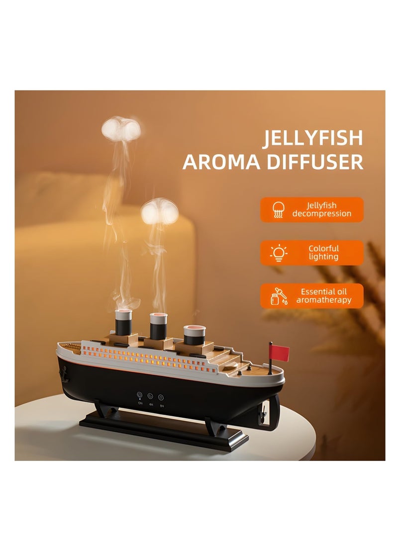 MOCOM Titanic Ship Model Essential Oil Diffuser & Cool Mist Humidifier – 250ml Vintage Aromatherapy with Jellyfish Smoke Ring Spray, 4 LED Light Modes, Ultra-Quiet (28dB), 8H Timer, Auto Shut-Off, Remote Control, BPA-Free – Perfect for Home, Office, Baby & Unique Gifts  - Image 3