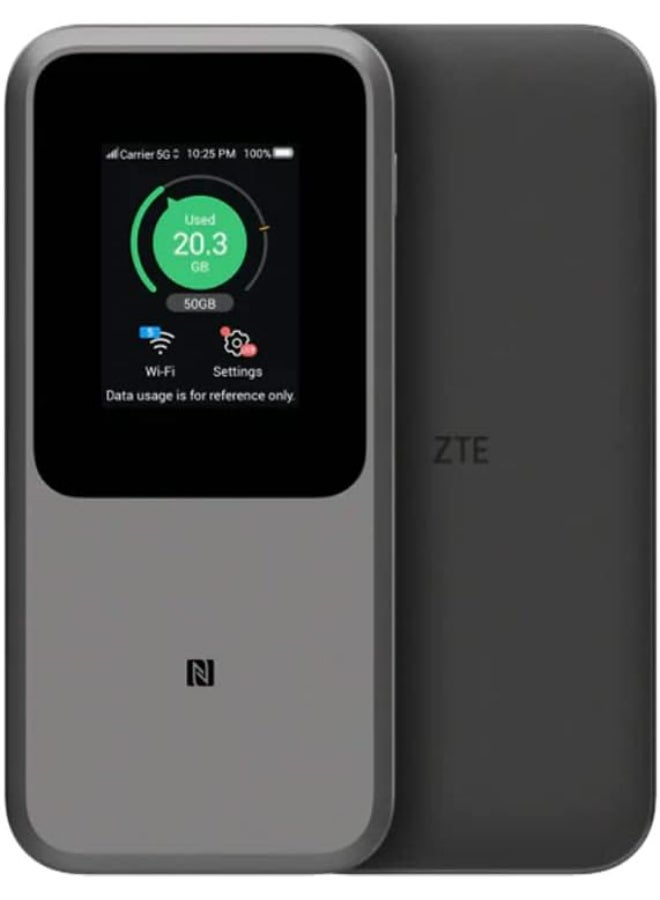 ZTE The Most Powerful Portable Router 5G with Huge 10000mAh Battery, 18W Reverse Charge, NFC, 2.4” Touch Screen & Connects 64 Devices – Sim Slot UNLOCKED - ZTE By STC (MU5120) Grey - Image 1