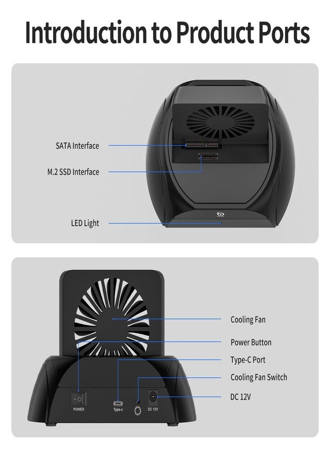 xiaobi Hard Drive Docking Station, Pcie NVMe Adapter with Cooling Fan Superior Cooling Efficiency, External Hard Drive Reader Compatible with M.2 NVMe/SATA SSD & 2.5" and 3.5" SATA HDD SSD - Image 2